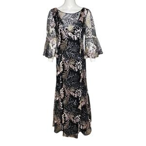 Belle Badgley Mischka Aileen Black Orchid Ballgown Embroidered Maxi Dress Size 8